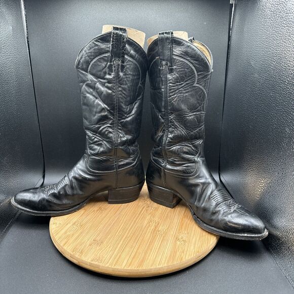 Tony Lama 5984 Men Size 8.5D Black Leather Classic Pull On Western Cowboy Boot - Picture 5 of 8